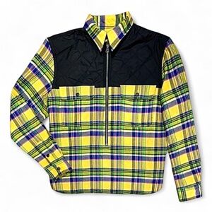 Polo Ralph Lauren Yellow Plaid Flannel Half Zip Quilted Shirt Jacket Size XL